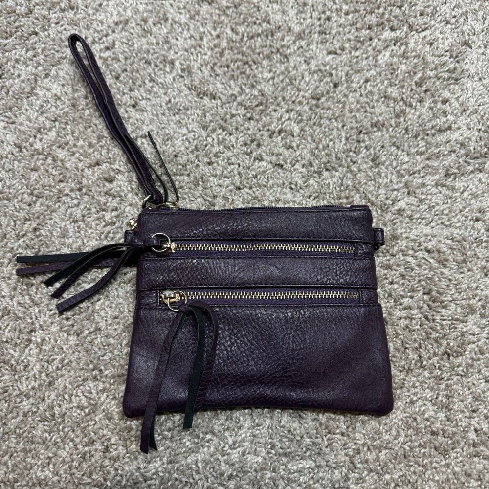 Crossbody Purse Purple Multiple Zip Pockets Wristlet Strap Wallet Moto Preppy